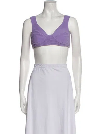Pre-owned Herve Leger V-neck Sleeveless Crop Top In Purple