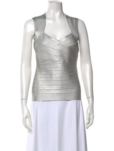 Pre-owned Herve Leger V-neck Sleeveless Top In Grey