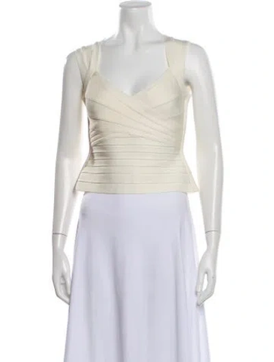 Pre-owned Herve Leger V-neck Sleeveless Top In Neutral