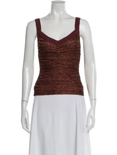 Pre-owned Herve Leger V-neck Sleeveless Top In Orange