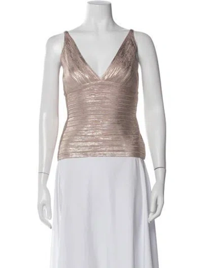 Pre-owned Herve Leger V-neck Sleeveless Top In Pink