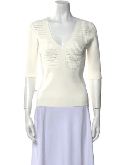 Pre-owned Herve Leger V-neck Three-quarter Sleeve Top W/ Tags In White