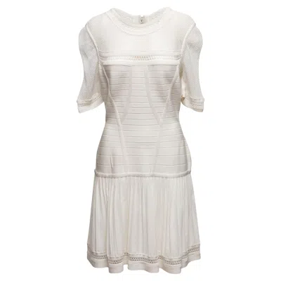 Pre-owned Herve Leger White  Mesh-accented Mini Dress Size Us L
