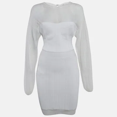 Herve Leger White Jersey Long Sleeve Mini Dress