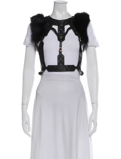 Pre-owned Herve Leger Wide Fur Harness In Black