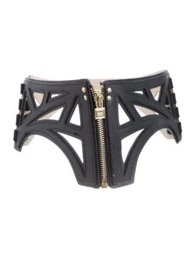 Pre-owned Herve Leger Wide Leather Waist Belt In Black