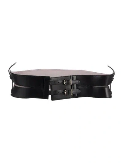Pre-owned Herve Leger Wide Leather Waist Belt In Black