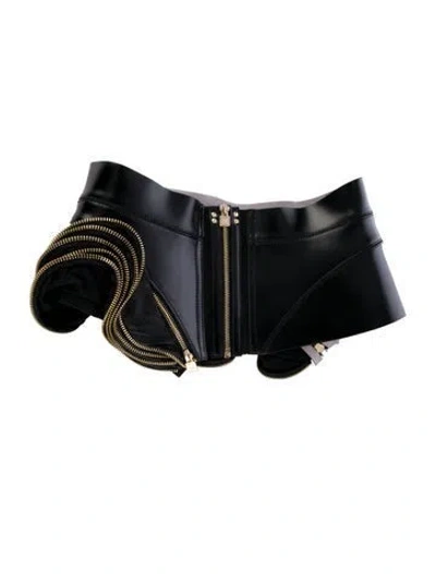 Pre-owned Herve Leger Wide Suede Waist Belt In Black