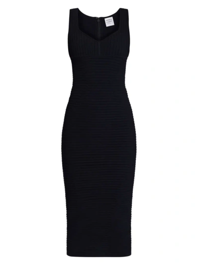 Herve Leger The Layla 3d Layered Striped Midi Dress In Black