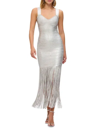 Herve Leger The Metallic Mischa Dress In Silver Foil