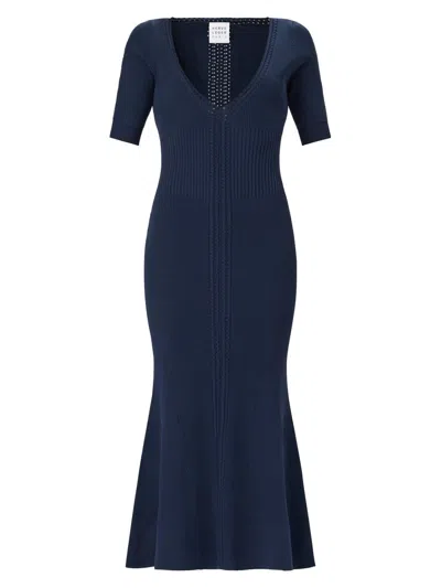 Herve Leger Women's Aria Rib-knit V-neck Midi-dress In Blue