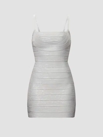 Herve Leger Women's Bandage-knit Metallic Body-con Mini Dress In Silver Foil