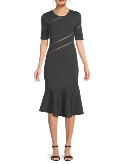 Herve Leger Women's Beth Sheer Stripe Fluted Dress In Flint