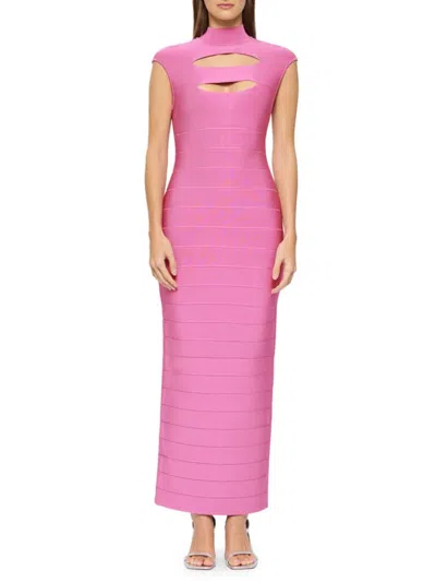 Herve Leger Women's Cap Sleeve Bodycon Maxi Dress In Carnation