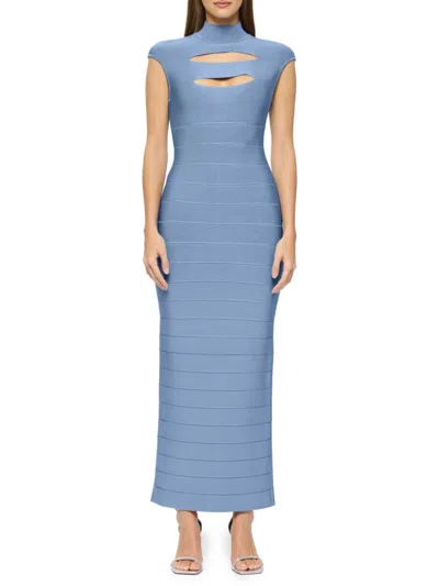 Herve Leger Women's Cap Sleeve Bodycon Maxi Dress In True Blue