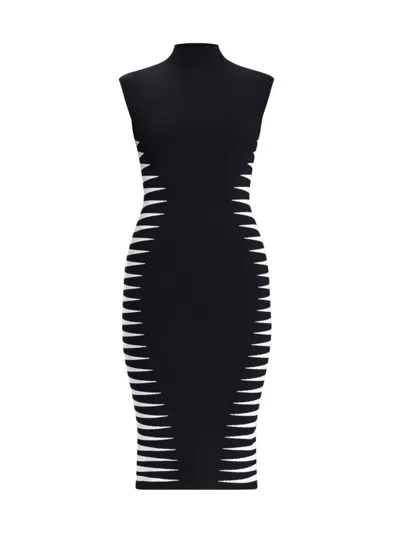 Herve Leger Turtleneck Colorblock Intarsia Cap-sleeve Midi Dress In Black Alab