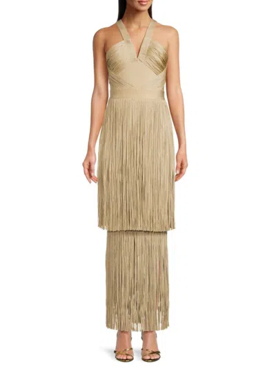 Herve Leger Women's Cora Metallic Fringed Gown In Gold