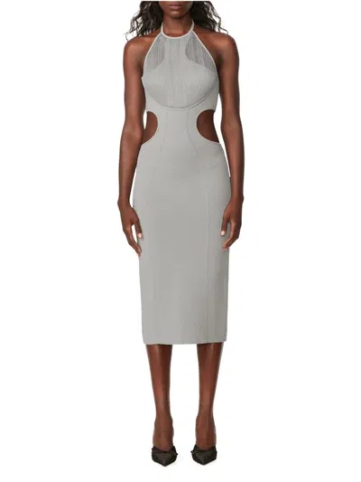 Herve Leger Women's Cutout Halter Midi Dress In Ash