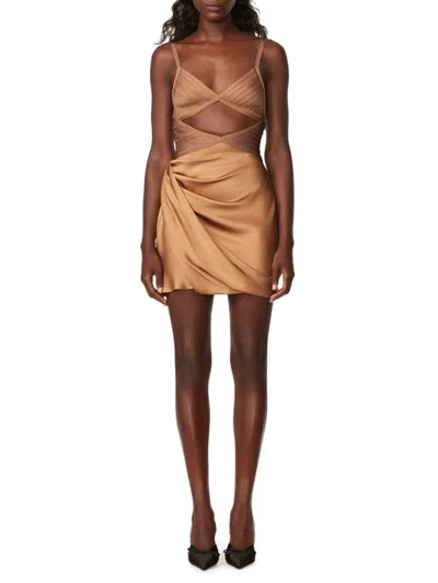 Herve Leger Women's Draped Cutout Silk Mini Dress In Honey