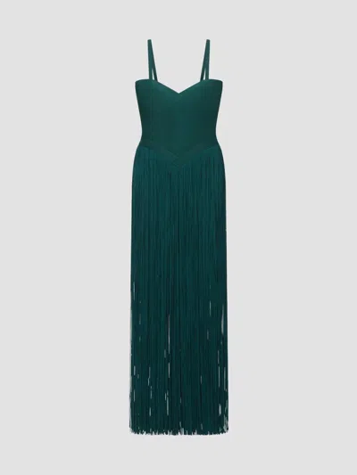 Herve Leger Women's Ember Bandage Fringe Dress In Green