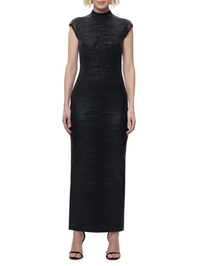Herve Leger Hervé Léger Vinyl Foil Cap Sleeve Gown In Black Foil