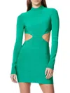 Herve Leger Cutout Long-sleeve Recycled Icon Mini Dress In Jade
