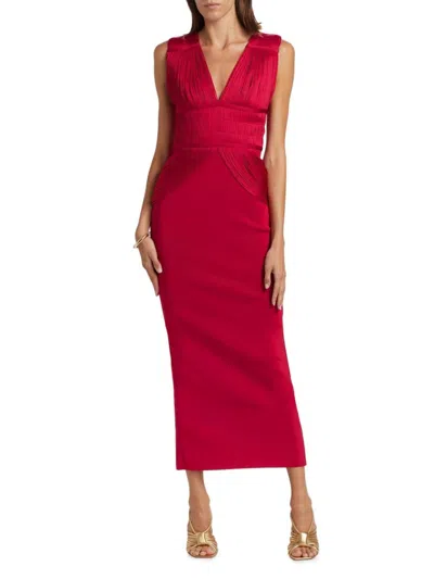 Herve Leger Women's Lillian Shirred Midi Dress In Rio Red