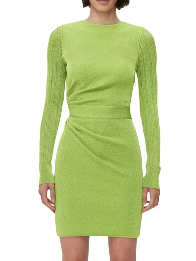 Herve Leger Women's Long-sleeve Pointelle Minidress In Met Lime