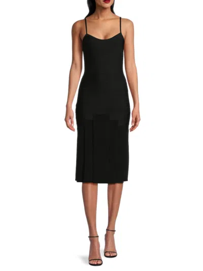 Herve Leger Women's Melody Pleated Midi-dress In Black