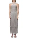 Herve Leger Kennedy Metallic Fringe Gown In Met Silver
