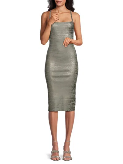 Herve Leger Bodycon Midi Dress In Smoke Foil