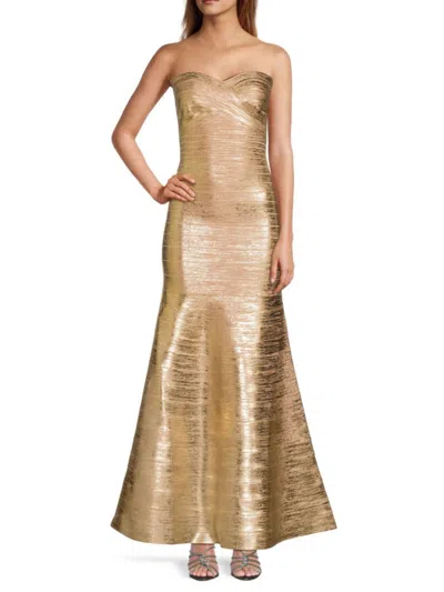 Herve Leger Women's Metallic Sara Trumpet Gown In Gold Foil