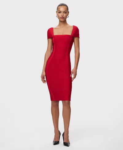 Herve Leger Women's Premiere Square Neck Dress In Red
