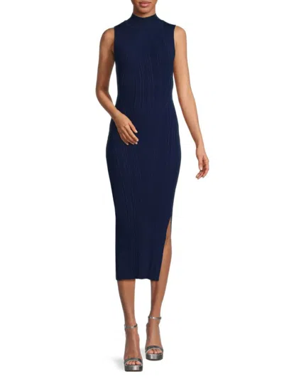 Herve Leger Sleeveless Ribbed Turtleneck Midi Dress In Classic Blue