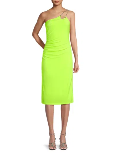 Herve Leger Women's Ruched One Shoulder Sheath Dress In Neon Green