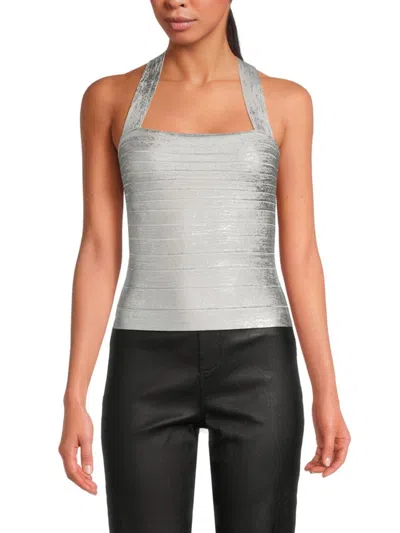 Herve Leger Women's Serena Criss-cross Back Top In Metallic