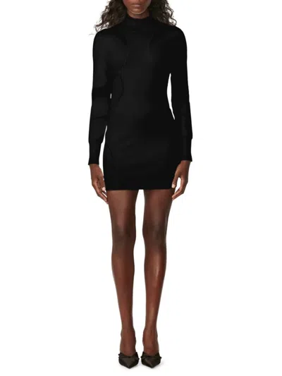 Herve Leger Women's Sheer Intarsia Mini Bodycon Dress In Black
