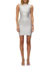 Herve Leger Ribbed Foil Boat Neck Tank Top In Silver Foil