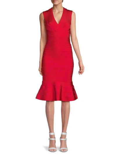 Herve Leger Women's Sophie V Neck Midi Dress In Lipstick Red