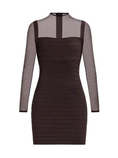 Herve Leger Amy Mesh-paneled Bandage Mini Dress In Brown