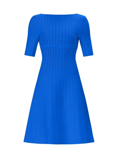 Herve Leger Donna Flared Pointelle-knit Mini Dress In Blue