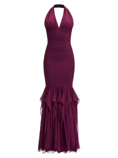 Herve Leger Women's The Louisa Bandage Chiffon Gown In Burgundy
