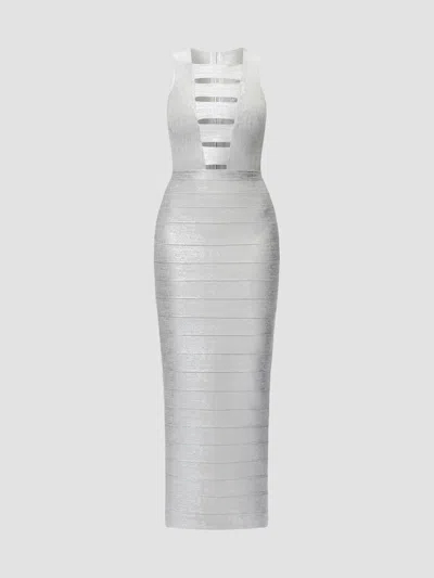 Herve Leger Women's The Metallic Bailey Gown In Silver Foil