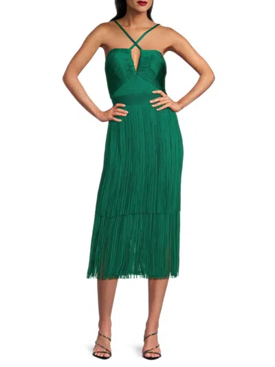 Herve Leger Women's The Natalia Fringe A-line Midi-dress In Green