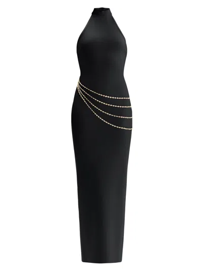 Herve Leger Sybil Halterneck Side-slit Maxi Dress In Black
