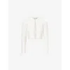 Herve Leger Womens Georgina Cropped Woven Cardigan Alabaster In Alabaster