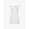 Herve Leger Womens Alabaster The Rachel Off The Shoulder Stretch-knitted Mini Dress In White