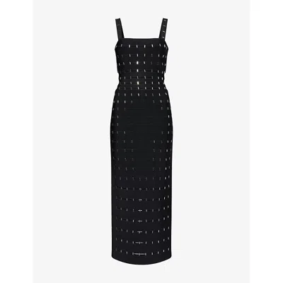 Herve Leger Womens Black Lillian Metal-embellished Stretch-woven Gown
