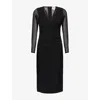 Herve Leger Womens Black The Angela Gathered Stretch-knitted Midi Dress In Black