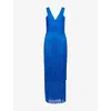 Herve Leger Womens Bright Blue The Brigitte Fringed Stretch-knitted Maxi Gown Xs In Blue